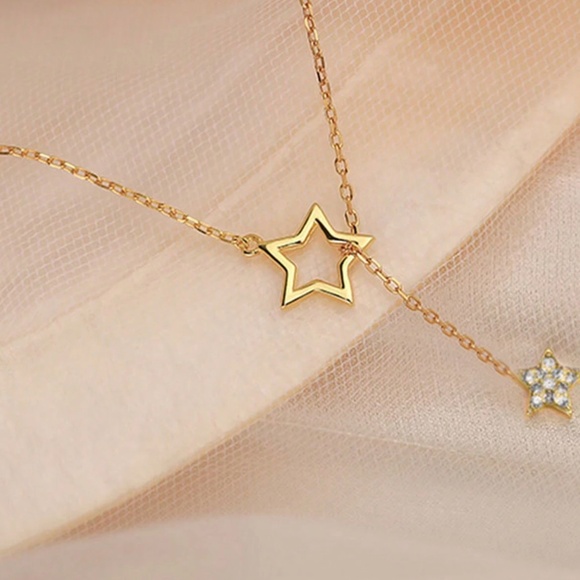 Luxe Stainless Steel Rhinestone Star Lariat Pull Necklace - Picture 5 of 7